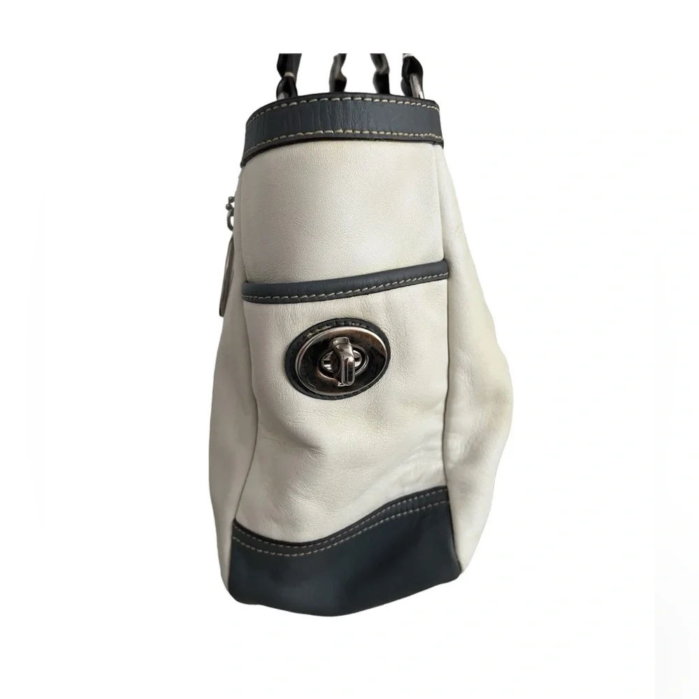 Coach East West Pleated Gray & White Tote Bag with Dust Bag - Picture 7 of 12